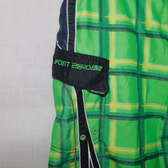Point Zero Mens L Black Green Yellow plaid Lined Board Shorts Swim Trunks - Picture 3 of 11